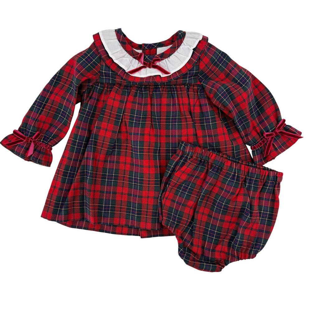 Edgehill Collection Red Plaid Christmas Dress Bloomers Set Baby Girl Sz 12M